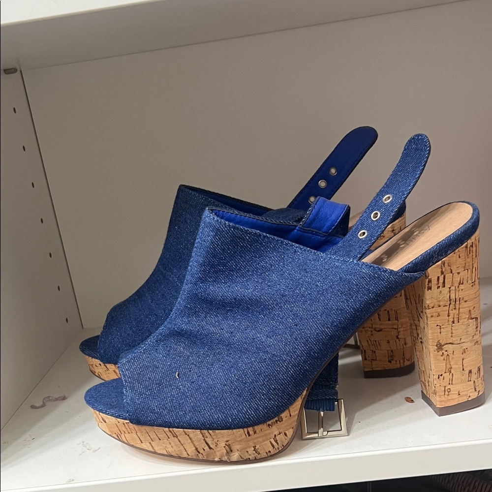 Blue Denim Slingback Heels